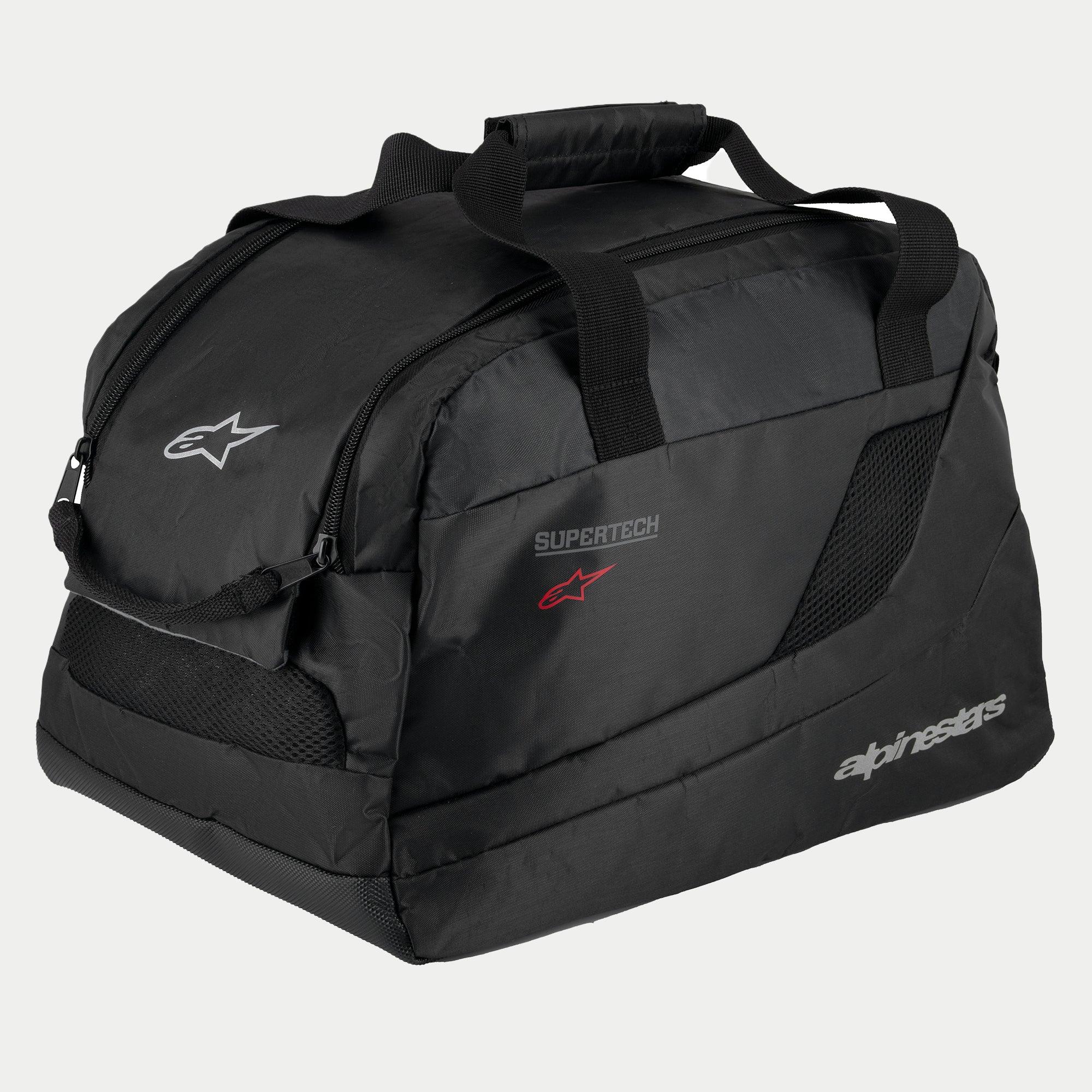 Alpinestars Supertech R10 Helmtasche, Schwarz, gepolsterte halbstarre Konstruktion für Motorradhelme, Tragegriffe mit Klettverschluss, Reißverschlussöffnung, Mesh-Belüftungseinsätze, reflektierende Alpinestars und Supertech Logos