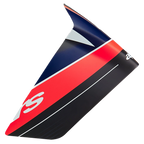 Alpinestars Supertech R10 Team Race Spoiler, Helmet Accessory, Black Carbon, Red Fluo and Dark Blue Matte, aerodynamic wing-like profile, matte finish with bold color panels, replacement part for motorcycle racing helmets