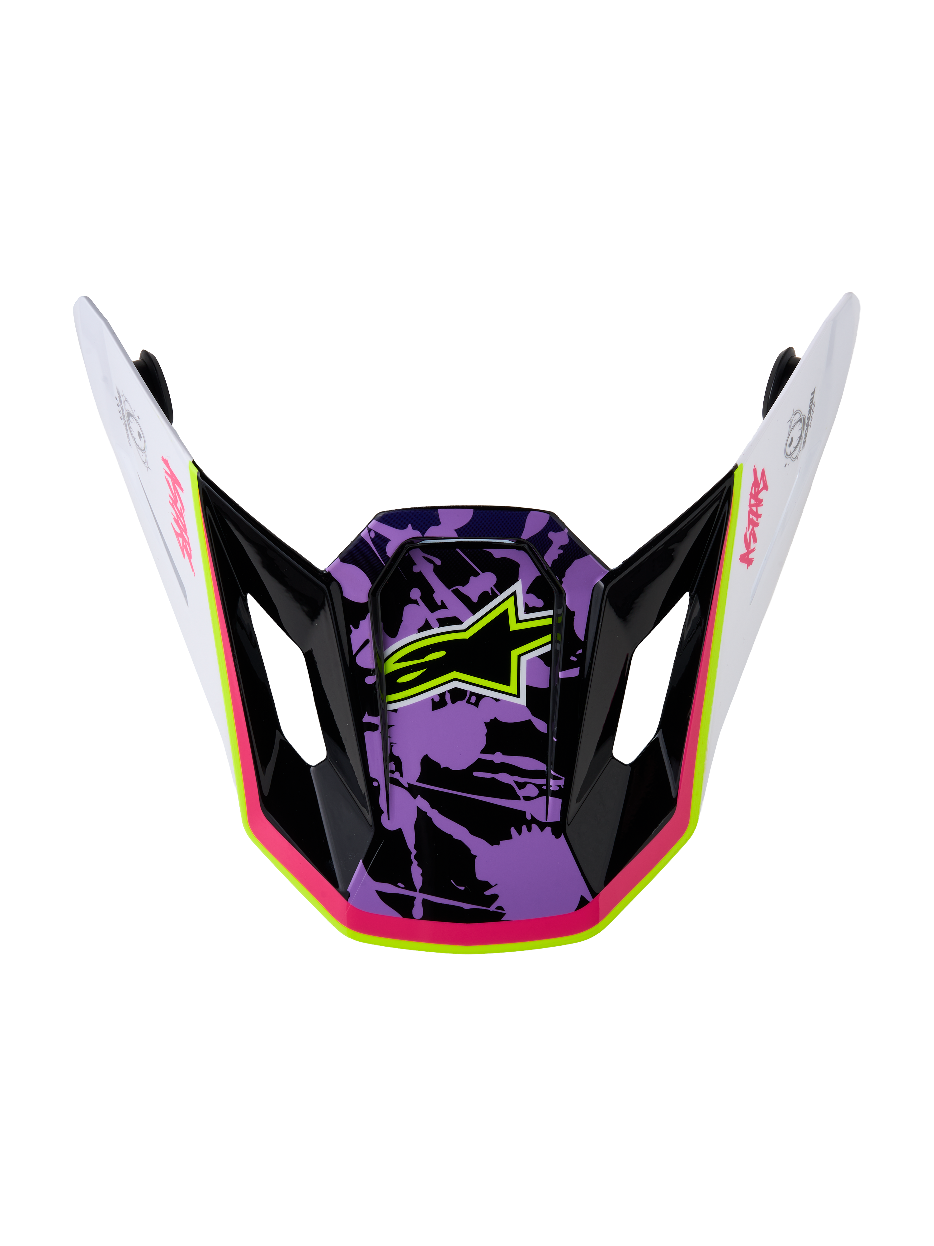 Alpinestars S-M7 Blaster Visier, Motocross-Ersatzvisier in glänzendem Lila, Pink und Weiß mit Stern-Logo.