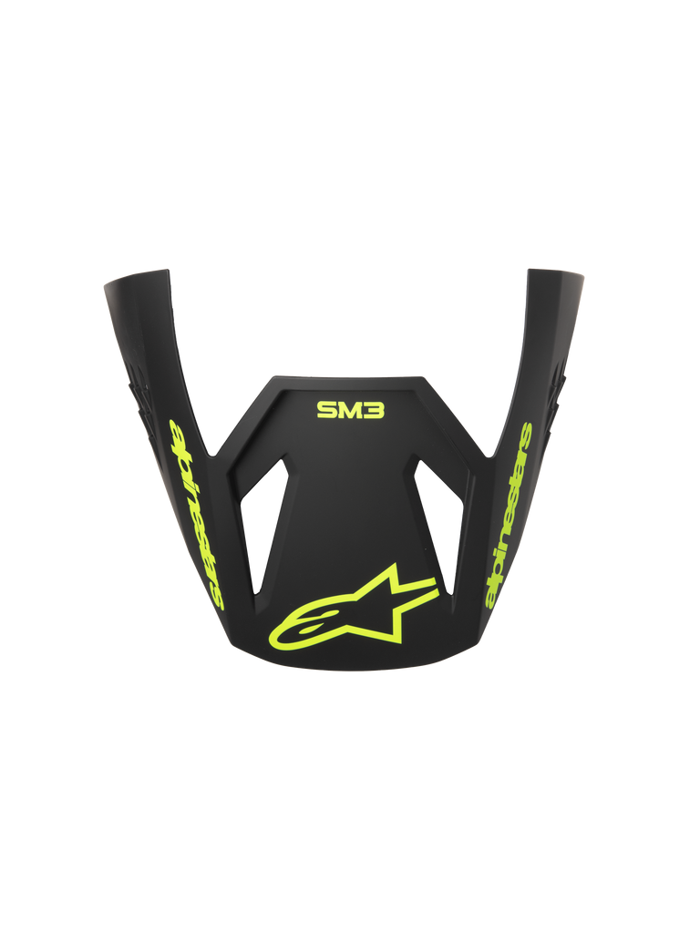 Alpinestars S-M3 Radium ECE06 Visor, Motocross Helmet Replacement Peak, Gray Black and Yellow Fluo Matte, featuring yellow fluo Alpinestars branding and star logo, matte finish, aerodynamic design for off-road racing