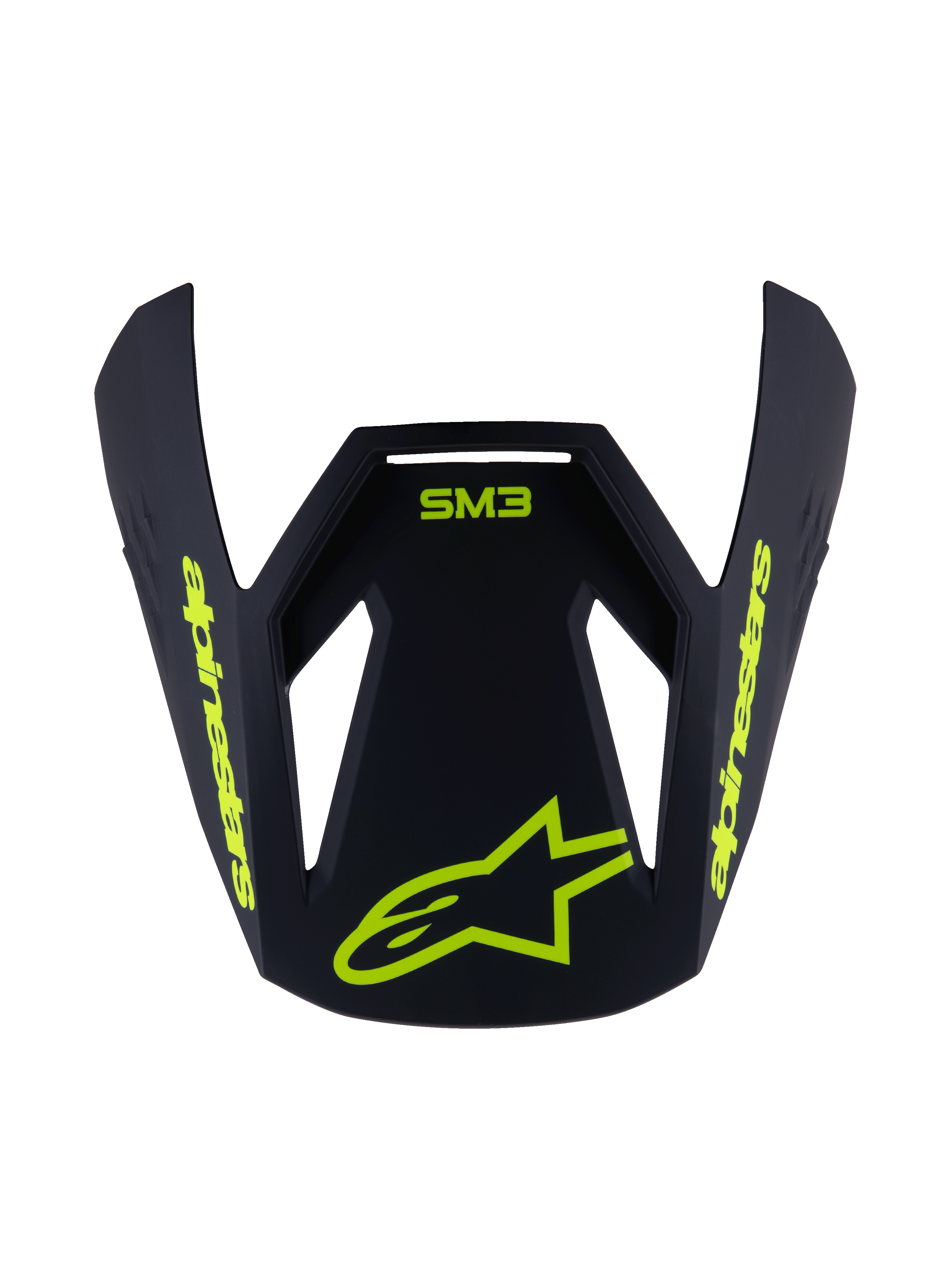 Alpinestars S-M3 Youth Radium Visier, Ersatz-Helmschirm, Mattschwarz mit neongelben Grafiken, mit SM3-Logo und Alpinestars-Branding, kantiges aerodynamisches Design für Motocross-Helme