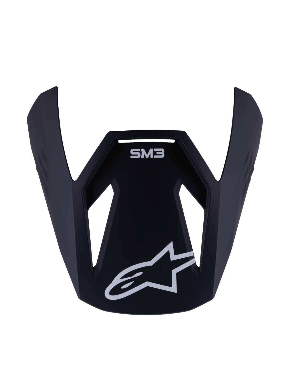 Alpinestars S-M3 Youth Solid Visor, Replacement Peak for Youth Motocross Helmet, Matte Black finish with White SM3 branding and Star logo, Durable plastic accessory for off-road racing