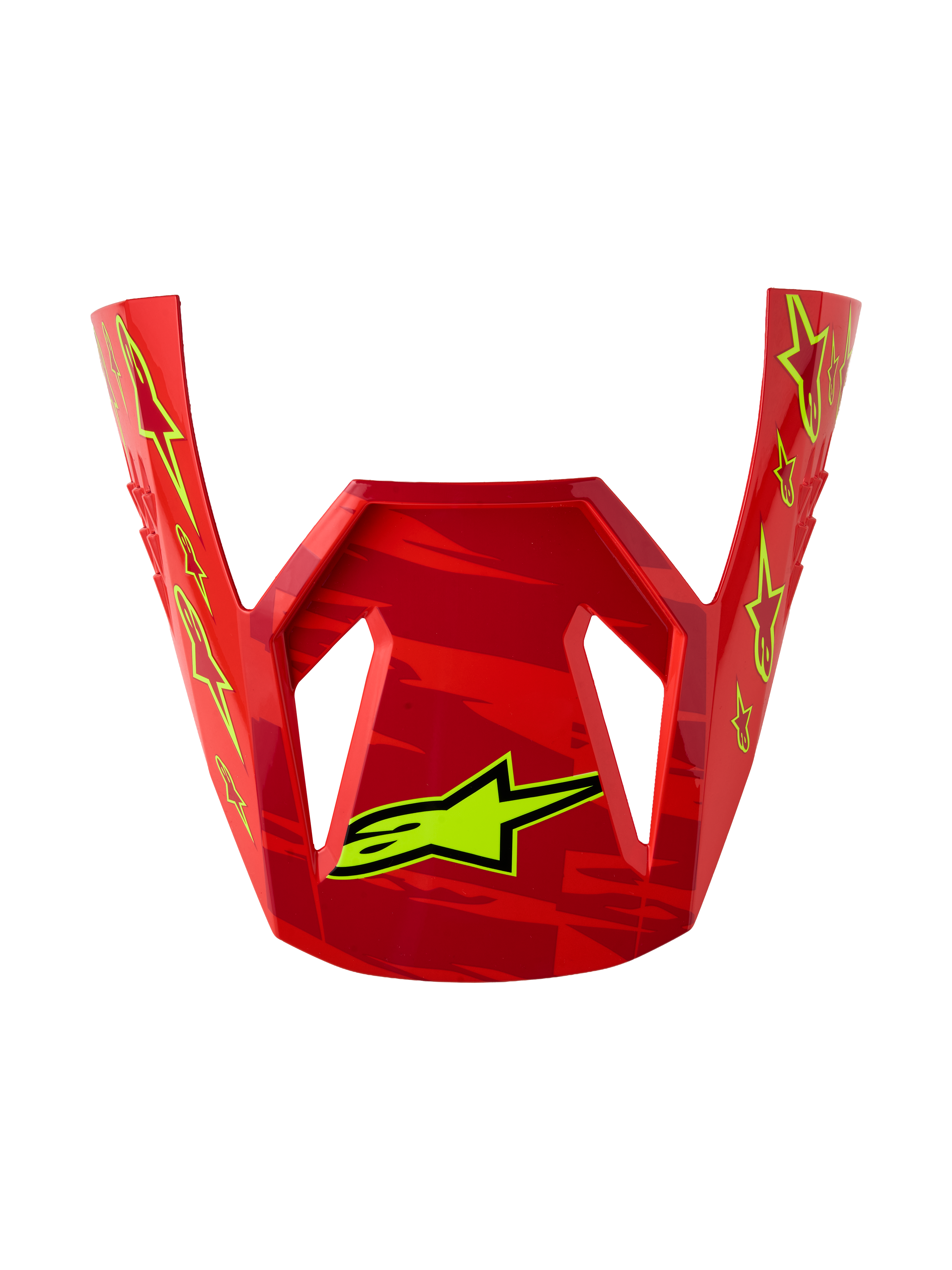 Alpinestars S-M3 Falcon Visier, Motocross-Ersatzteil, Rot und Gelb Fluo glänzend mit Stern-Grafiken, ECE06-zertifiziertes Zubehör für Offroad.