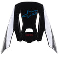 Alpinestars S-M5 Bond Visor, Motocross Helmet Replacement Peak, Black Cyan Glossy, featuring a blue Alpinestars star logo and white side panels with 'ASTARS' text, designed for off-road racing