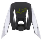 Alpinestars S-M5 Bond Visier, Ersatz-Helmpeak, Silber und Neongelb Glänzend, mit zentralem neongelbem Stern-Logo, SM5-Schriftzug und weißen Seitenpanels mit ASTARS-Branding, glänzendes Finish für Motocross-Schutz