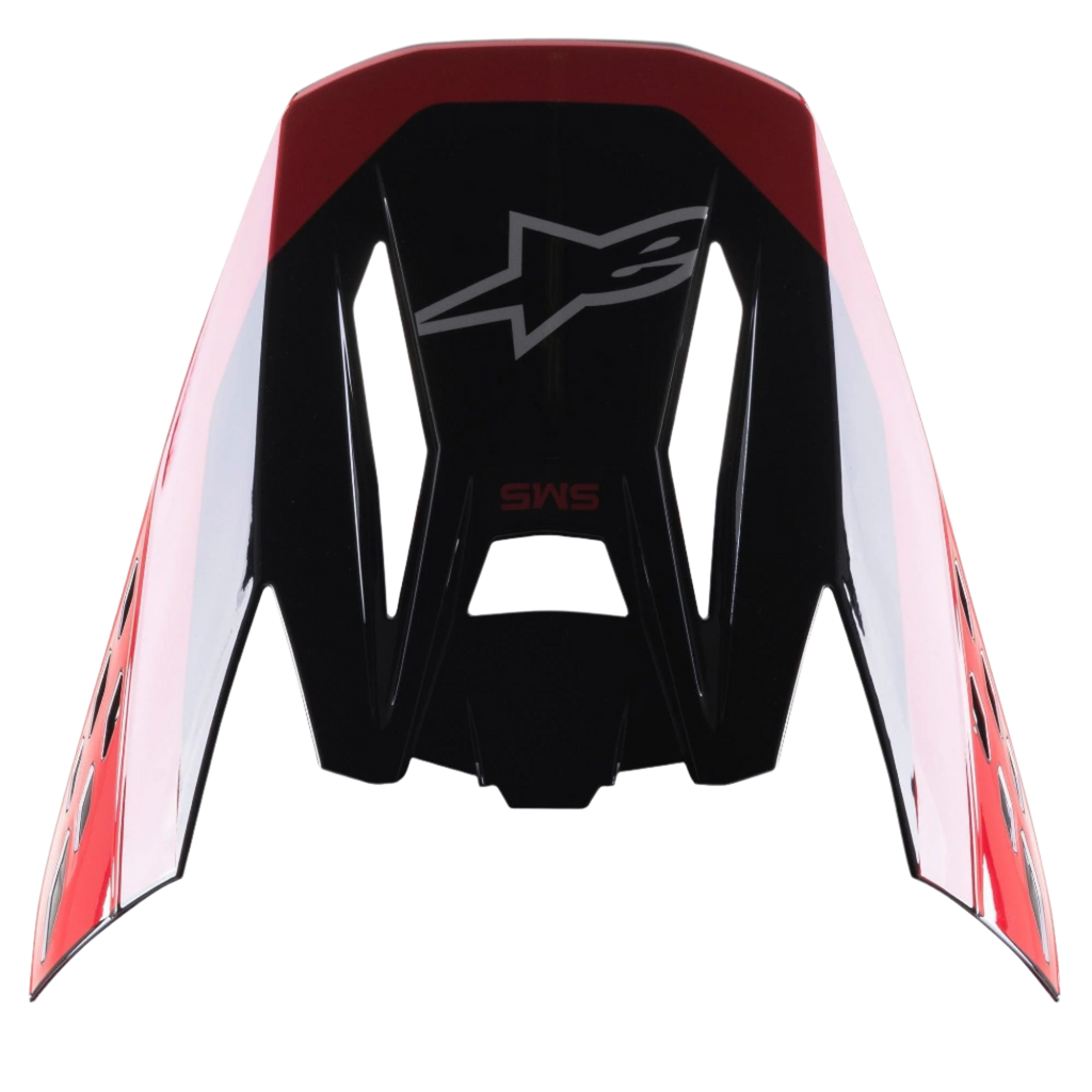 Alpinestars S-M5 Beam Visier in Schwarz und Rot (glänzend), Motocross-Helm-Ersatzteil, glänzendes Finish mit roten Akzenten, mit Astars-Logo und SM5-Schriftzug, entwickelt für Offroad- und Motocross-Rennsport