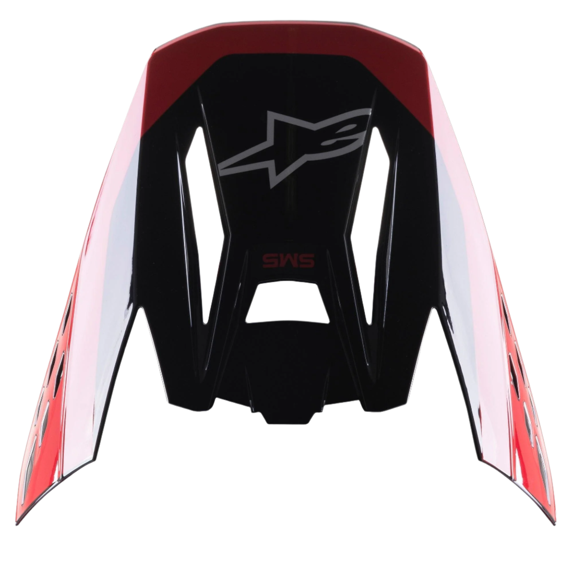Alpinestars S-M5 Beam Visier in Schwarz und Rot (glänzend), Motocross-Helm-Ersatzteil, glänzendes Finish mit roten Akzenten, mit Astars-Logo und SM5-Schriftzug, entwickelt für Offroad- und Motocross-Rennsport