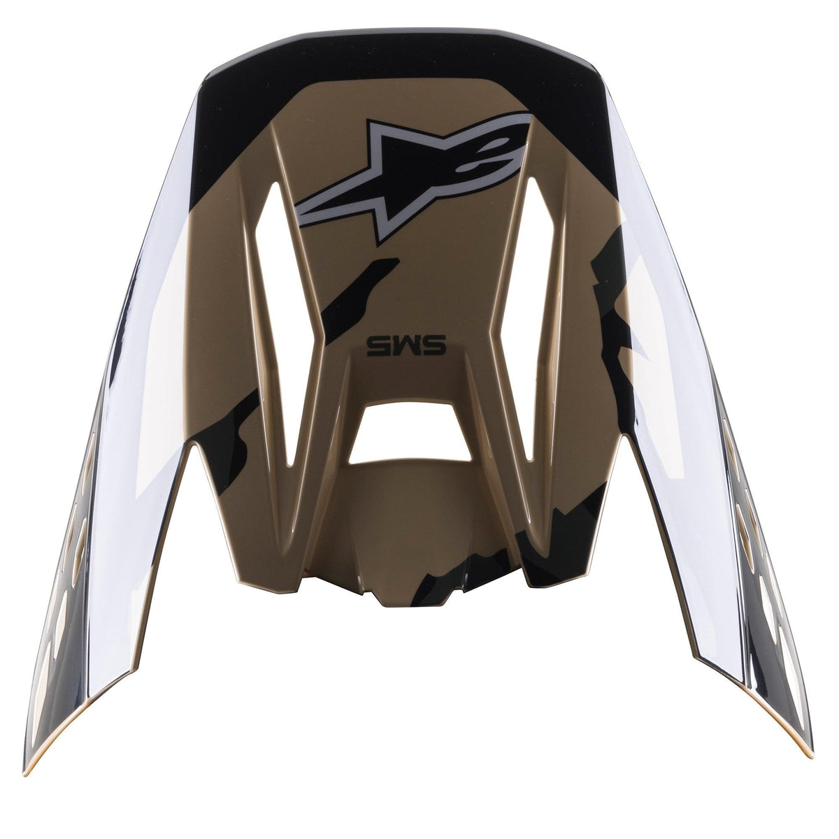 Alpinestars S-M5 Rover Visor, Motocross Helmet Replacement Peak, Sand Tangerine Camo Glossy, tan and black camouflage pattern with a high-gloss finish, featuring the Alpinestars star logo and SM5 branding