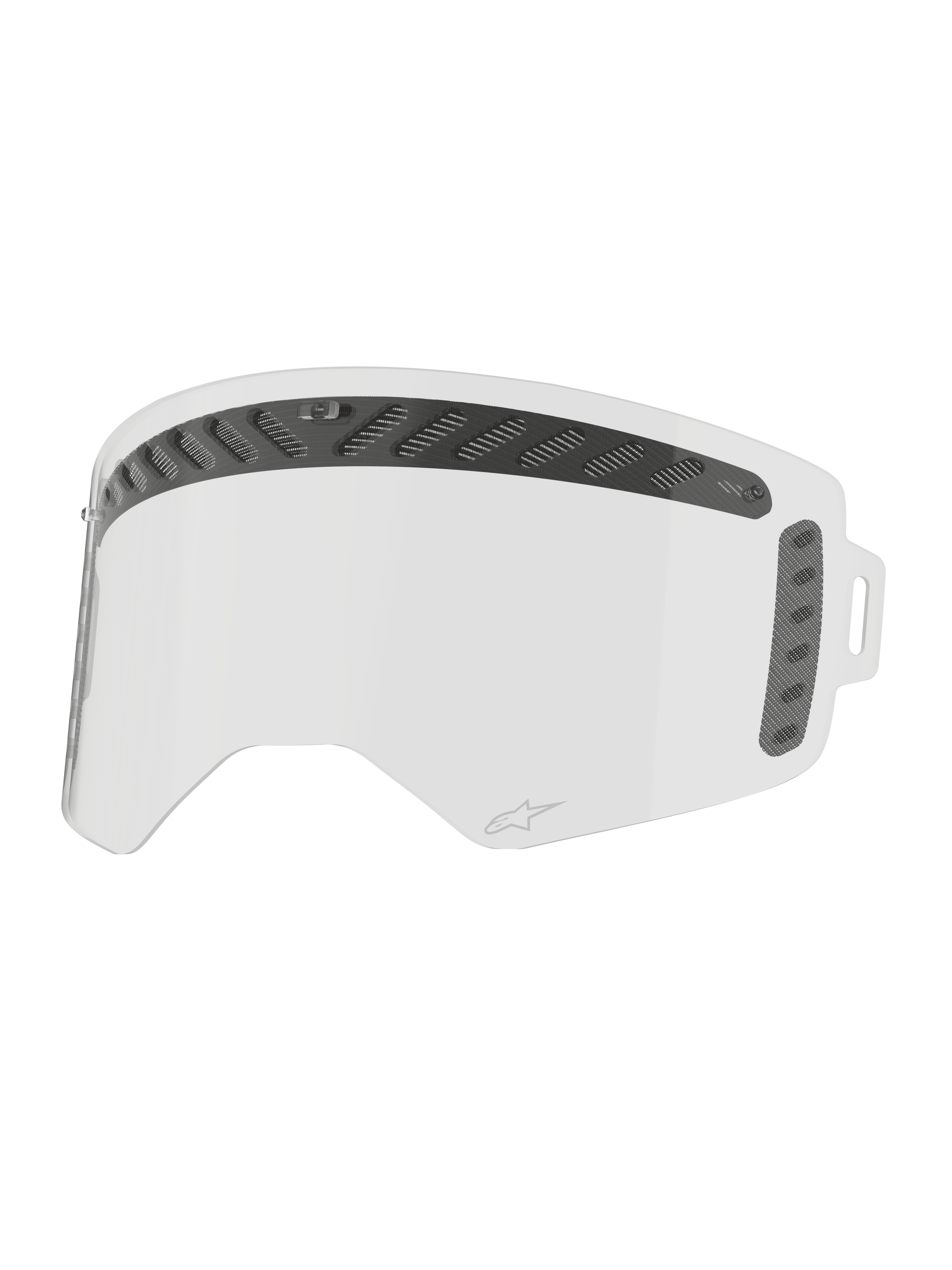 Alpinestars Supertech Modulator Vented Lens, clear motocross goggle replacement with anti-fog coating and tear-off posts.