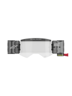 Alpinestars Supertech Roll Off Kit Wide Vision, Motocross Goggle Accessory, Transparent Injection-Molded Lens with integrated smoke-colored roll-off canisters, featuring 'ONE GOAL. ONE VISION.' text on the mud visor and a red pull-knob.