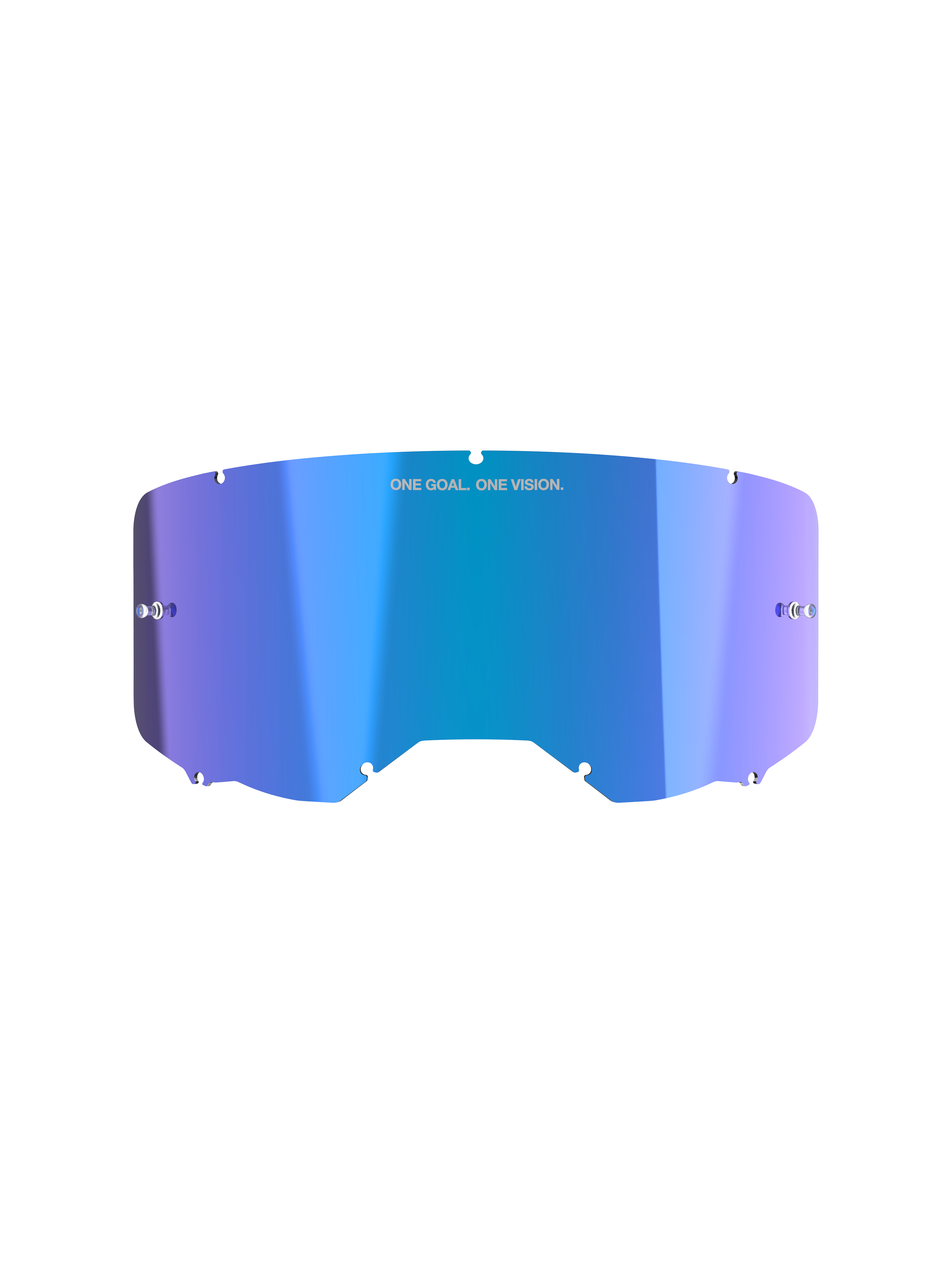 Alpinestars Vision 8-5-3 Spiegelscheibe, Zubehör für Motocross-Brillen, Blau verspiegelt mit lila Farbverlauf, reflektierende Spiegeloberfläche, mit „ONE GOAL. ONE VISION.“ Branding, gebogenes Polycarbonat-Design mit Befestigungskerben und Abreißstiften