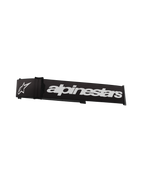 Alpinestars Supertech Goggles Strap, Black and White, featuring a prominent white Alpinestars wordmark and star logo, 45mm replacement strap for motocross goggles with silicone traction and click-snap attachment