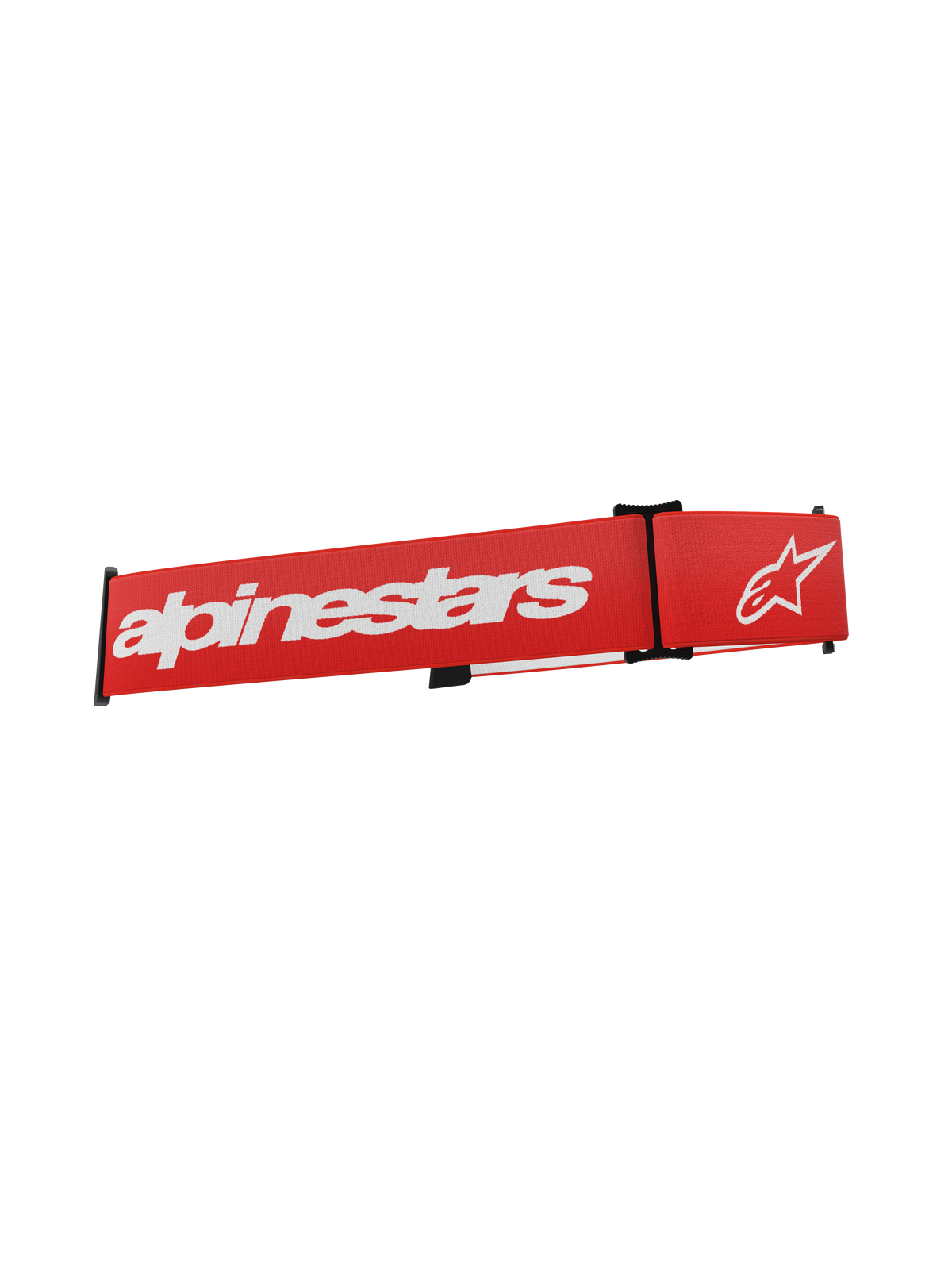 Alpinestars Supertech Goggles Strap, rotes Ersatz-Brillenband für Motocross, weißes Alpinestars-Logo und Schriftzug, schwarze Verstellclips, gewebtes elastisches Textilmaterial