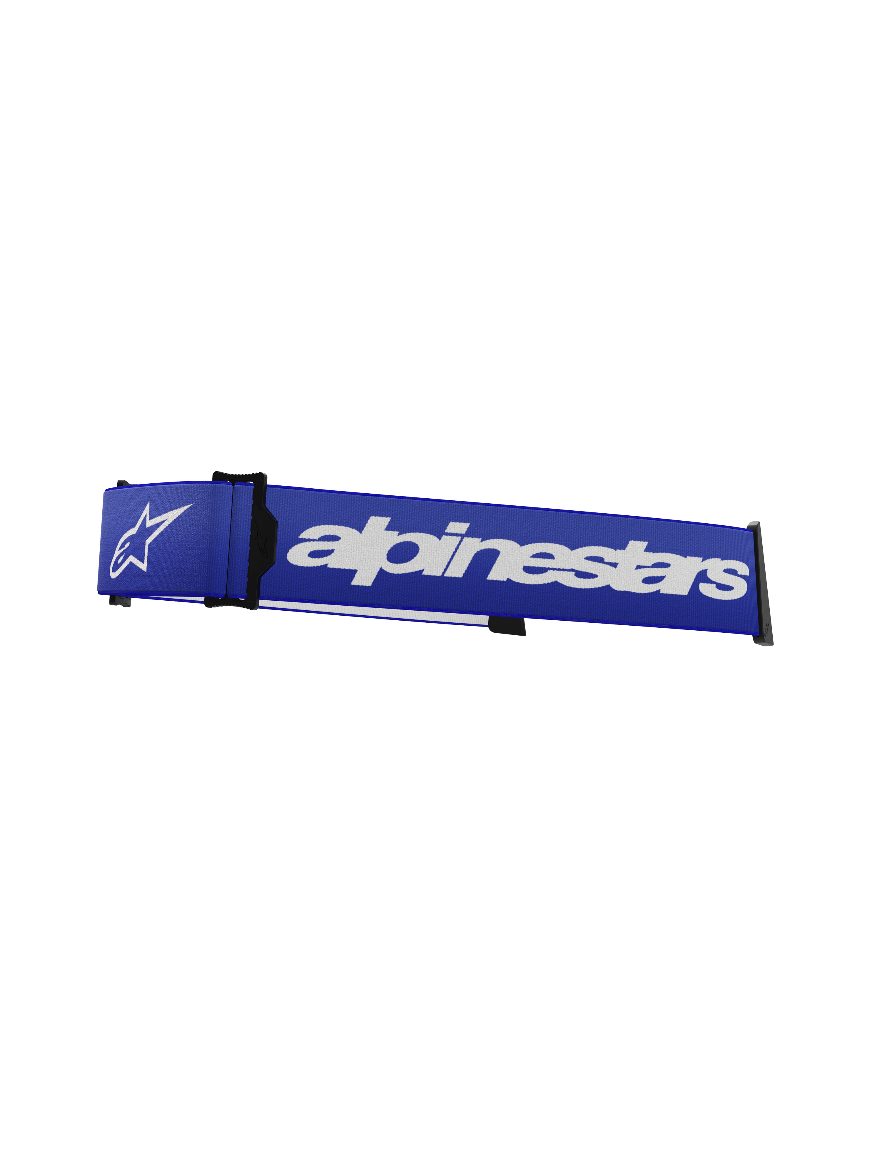 Alpinestars Supertech Goggles Strap, Motocross Goggle Replacement Strap, Blue and White, bold white Alpinestars wordmark and star logo, black ISP wedge and frame attachment clips, durable woven texture