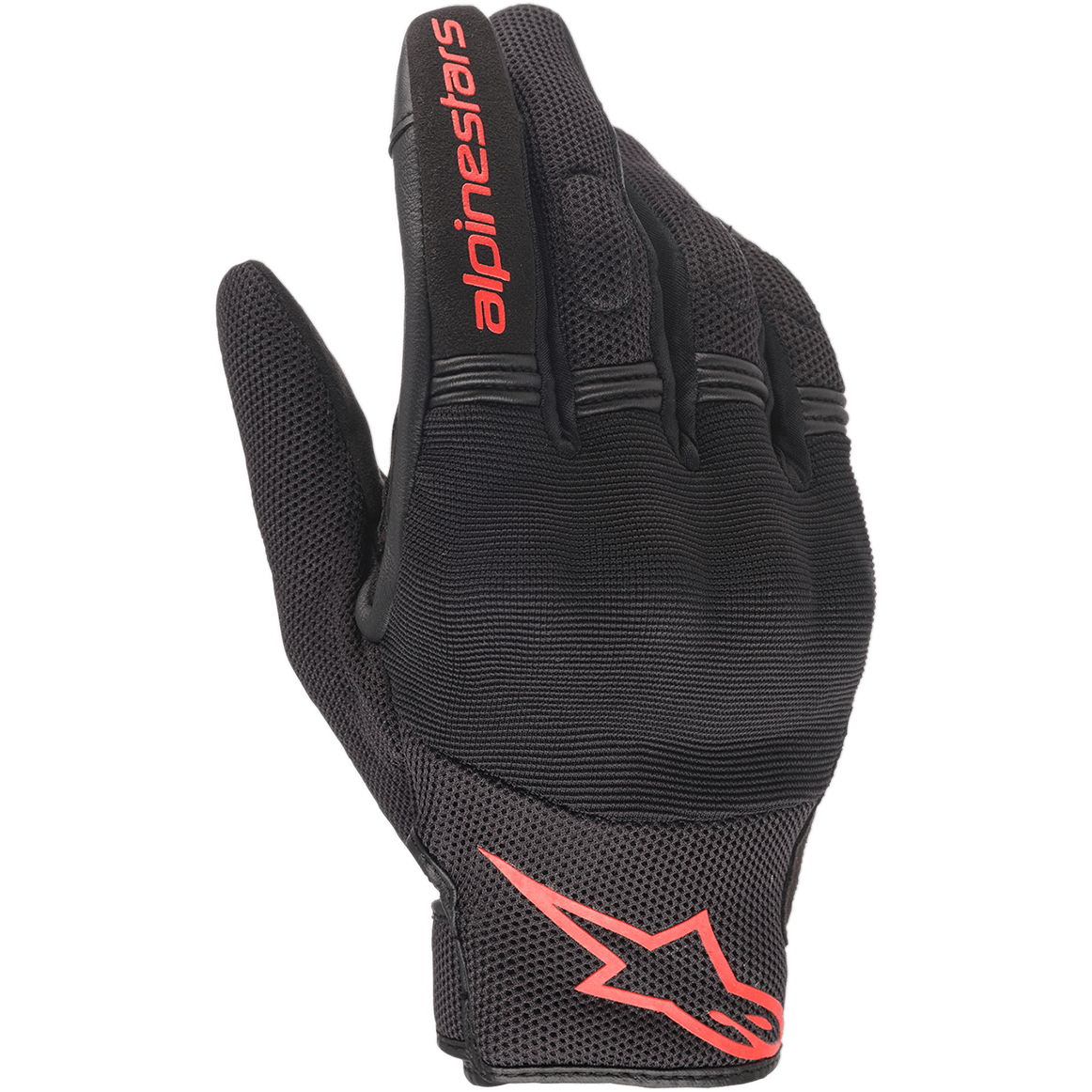 Alpinestars Copper Handschuhe, Urbane Motorradhandschuhe, Schwarz und Fluoreszierendes Rot, mit rotem Astars-Logo und Schriftzug, Mesh- und Spandex-Konstruktion mit gepolsterten Knöcheln, Leichte Ausrüstung für Pendler