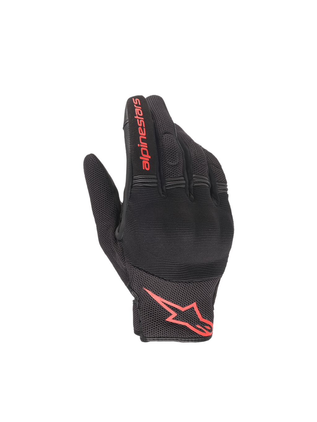 Alpinestars Copper Handschuhe, Urban Motorradhandschuhe für Herren, Schwarz und Rot, leichtes Textilgewebe mit verdecktem Hartschalen-Knöchelschutz und rotem Logo.