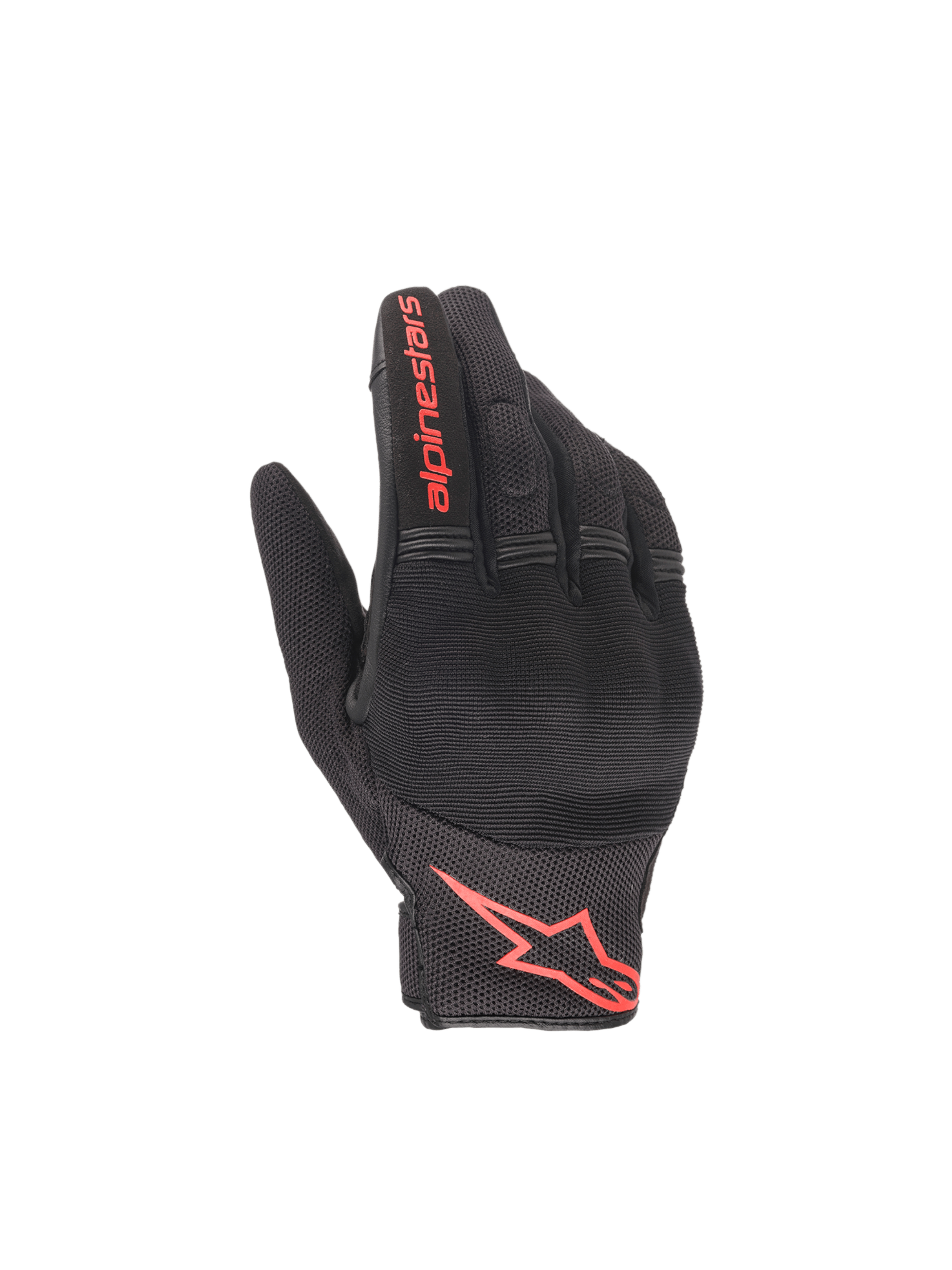 Alpinestars Copper Handschuhe, Urban Motorradhandschuhe für Herren, Schwarz und Rot, leichtes Textilgewebe mit verdecktem Hartschalen-Knöchelschutz und rotem Logo.