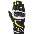 Alpinestars T-SP W Drystar® Handschuhe, Sport-Motorradhandschuhe, Schwarz mit gelben Fluo- und weißen Akzenten, harter Knöchelprotektor, mittellange Stulpe mit weißem Logo, wasserdichte Textil- und Softshell-Konstruktion