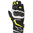 Alpinestars T-SP W Drystar® Handschuhe, Sport-Motorradhandschuhe, Schwarz mit gelben Fluo- und weißen Akzenten, harter Knöchelprotektor, mittellange Stulpe mit weißem Logo, wasserdichte Textil- und Softshell-Konstruktion