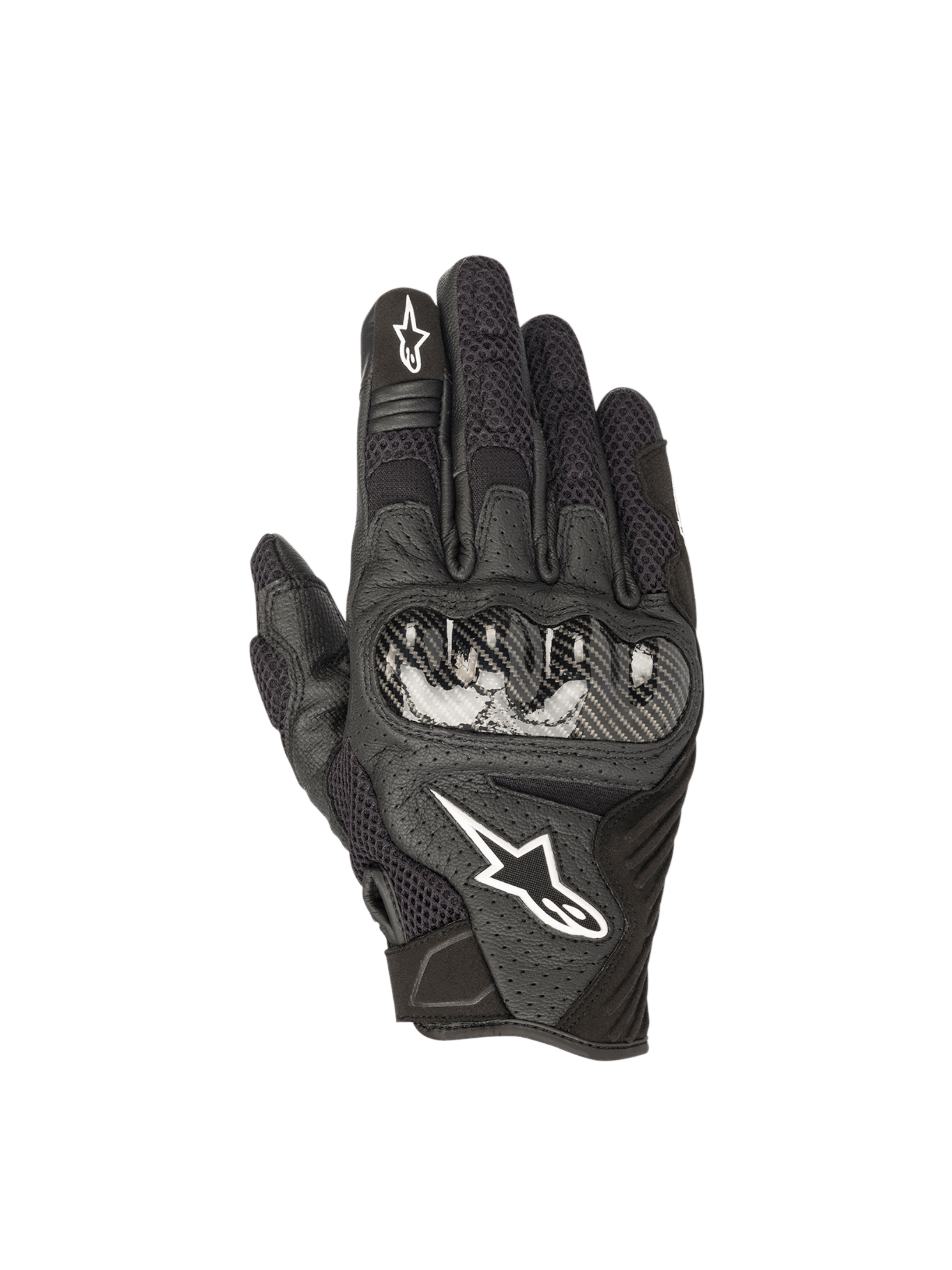 Alpinestars SMX-1 Air V2 Handschuhe, Motorradhandschuhe in Schwarz, aus Leder und Mesh mit Hartschalen-Knöchelschutz, CE-zertifiziert.