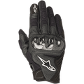 Alpinestars SMX-1 Air V2 Gloves, Black Motorcycle Gloves, featuring carbon fiber-style knuckle protection, white star logo, mesh panels and perforated leather for airflow, short cuff design for street and urban use.