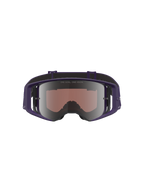 Alpinestars Limited Edition HUNTA96 XXV Supertech Vision Goggles, Motocross Goggles, Purple and White with Silver Mirror Lens, front-facing view showing reflective lens with 'ONE GOAL. ONE VISION.' text, wide peripheral frame design for off-road racing