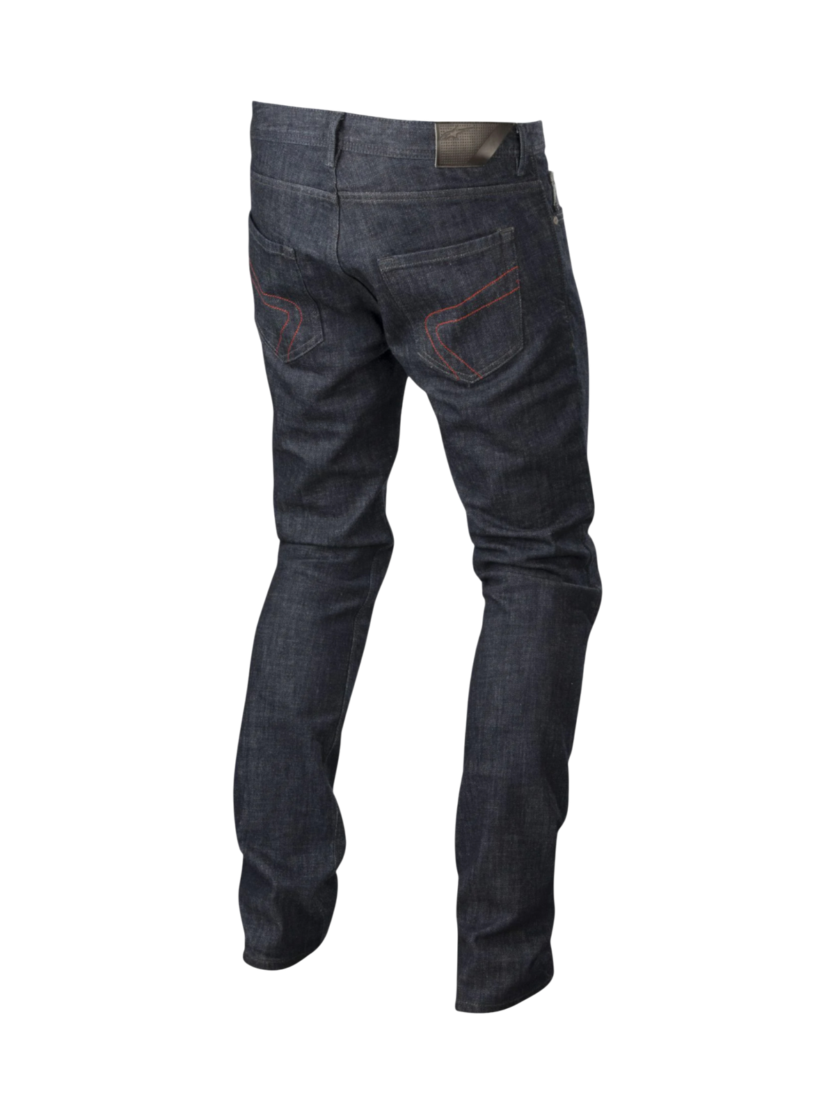 Alpinestars Copper Jeans, Urban Motorradjeans Herren, Dunkelblau, rote Taschennähte, Aramid-Verstärkung, Rückansicht.
