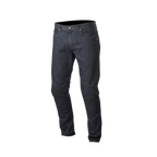Alpinestars Copper Denim Hose, Motorradjeans, Dunkelblau, reguläre gerade Passform mit vorgeformter Beinkonstruktion, kleines rotes Logo auf der Münztasche, klassisches Five-Pocket-Design für urbanes Pendeln
