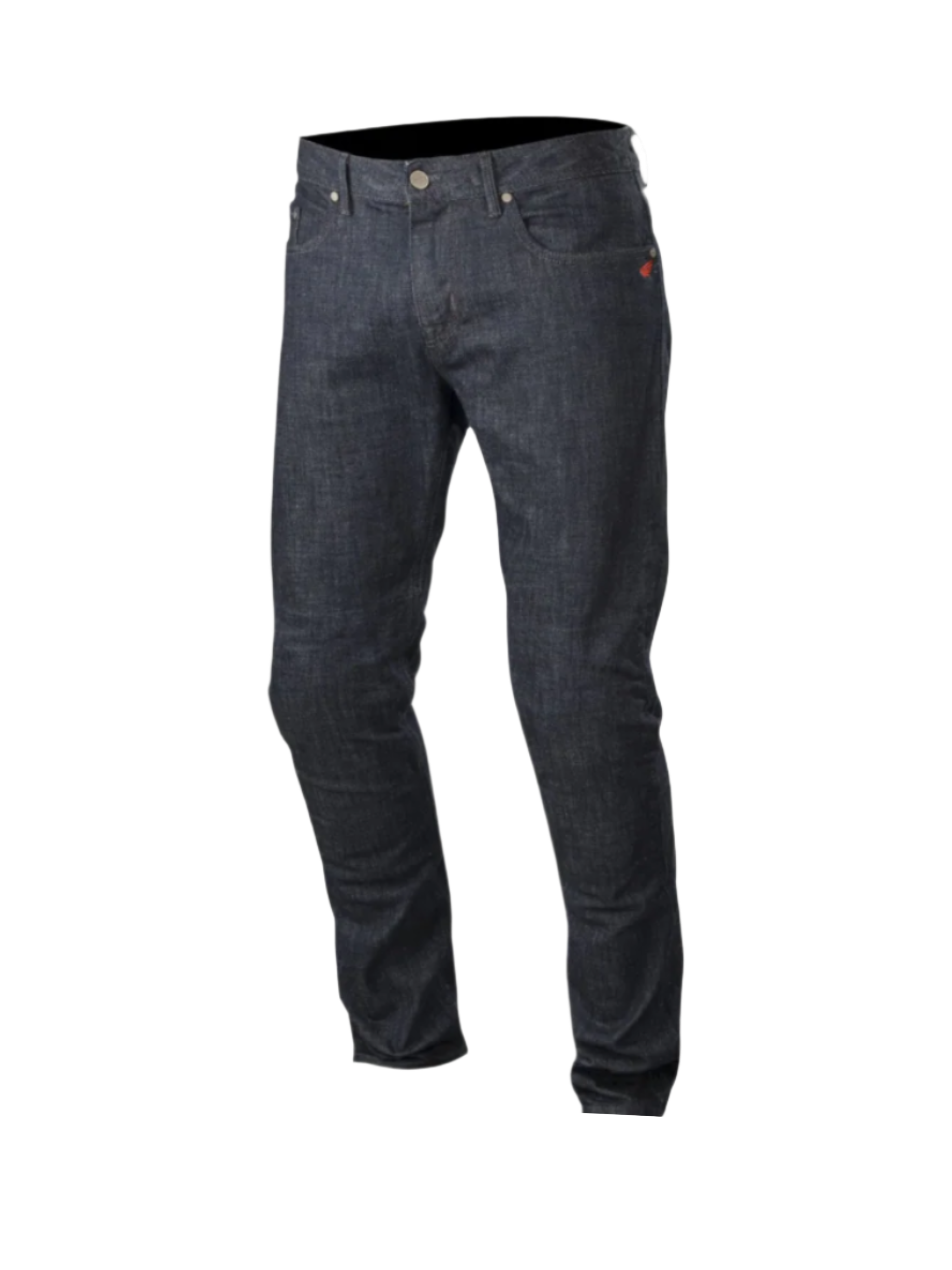Alpinestars Copper Jeans, Herren-Motorradjeans in Dunkelblau mit rotem Logo, Regular Fit und Aramidfaser-Schutz.