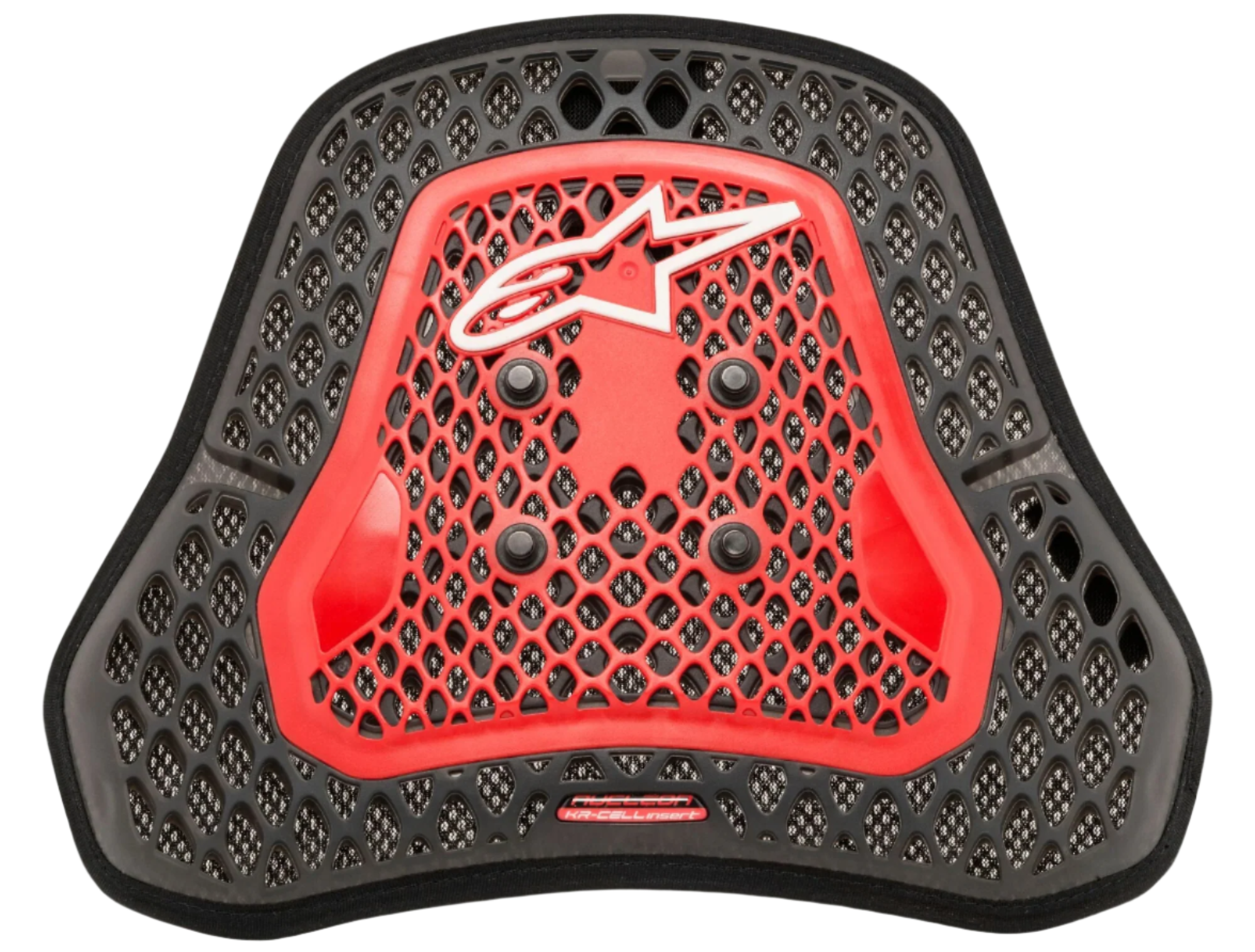 Alpinestars Nucleon KR-Cell Ci S Brustprotektor, Transparent Smoke Rot und Schwarz, mit Waben-Zell-Mikrostruktur, vier schwarzen Befestigungsknöpfen, weißem Alpinestars-Logo, leichter ergonomischer Schutzeinsatz für Motorrad-Rennsport und sportliches Fahren