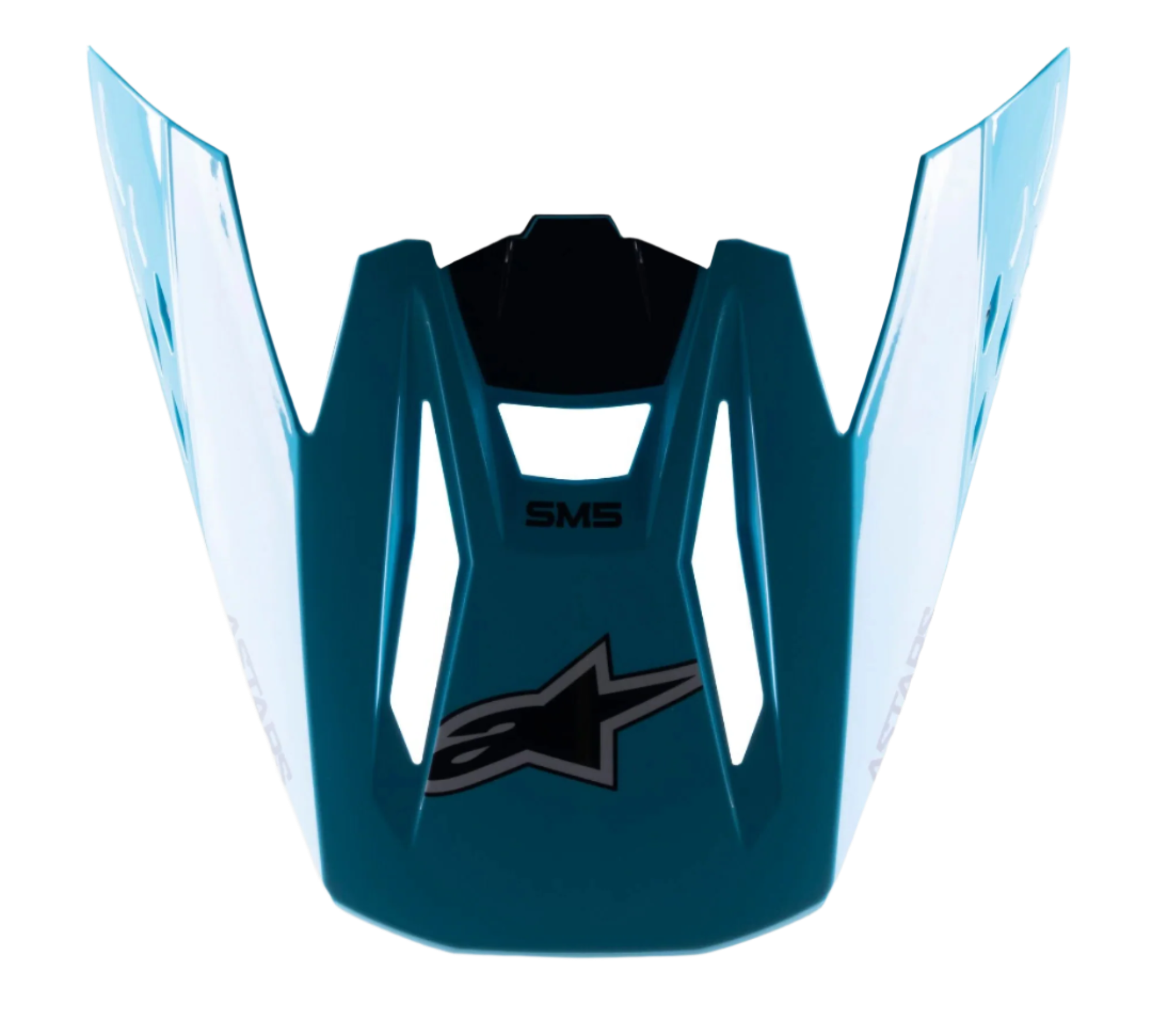 Alpinestars S-M5 Speed Helmvisier, Motocross-Helmzubehör, Hellblau und Schwarz glänzend, mit schwarzem Alpinestars-Sternlogo und SM5-Branding, aerodynamisches Design, langlebiges Ersatzvisier für Offroad-Rennsport