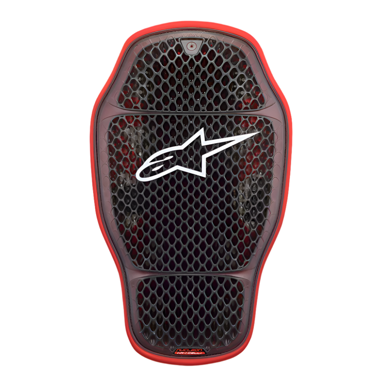 Alpinestars Nucleon KR-1 Cell i Rückenprotektor, Motorrad-Rückenprotektor-Einsatz, Transparent Smoke Red, mit Waben-Zelldesign und weißem Alpinestars-Logo in der Mitte, leichte und ergonomische Schutzausrüstung.
