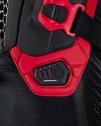 Tech-Air® Off-Road LED-Anzeige der Modi Rally, Enduro und Street auf einer schwarz-roten Mesh-Schutzjacke.