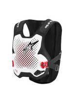 Alpinestars Tech-Air® MX System, Autonomous Off-Road Airbag Vest, White and Black, perforated white chest plate with black logo, red side buckles, black stretch mesh chassis, advanced motocross and supercross protection