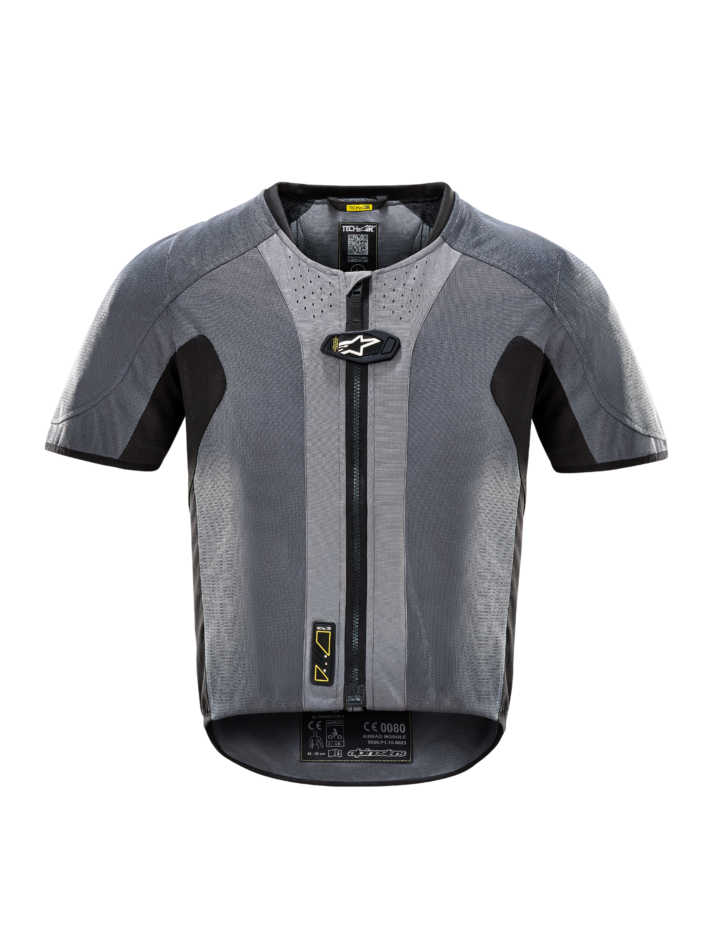 Alpinestars Tech-Air 5 Airbag-System, dunkelgrau-schwarze Motorrad-Weste mit Frontreißverschluss und autonomer Sicherheit.