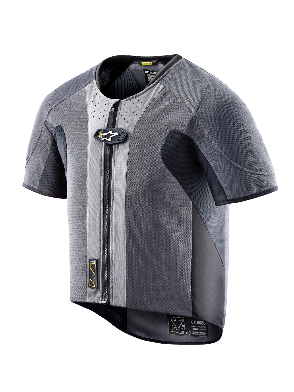 Alpinestars Tech-Air 5 Airbag-Weste, dunkelgraues Mesh, Kurzarm, Frontreißverschluss, autonomer Schutz beim Straßenfahren.