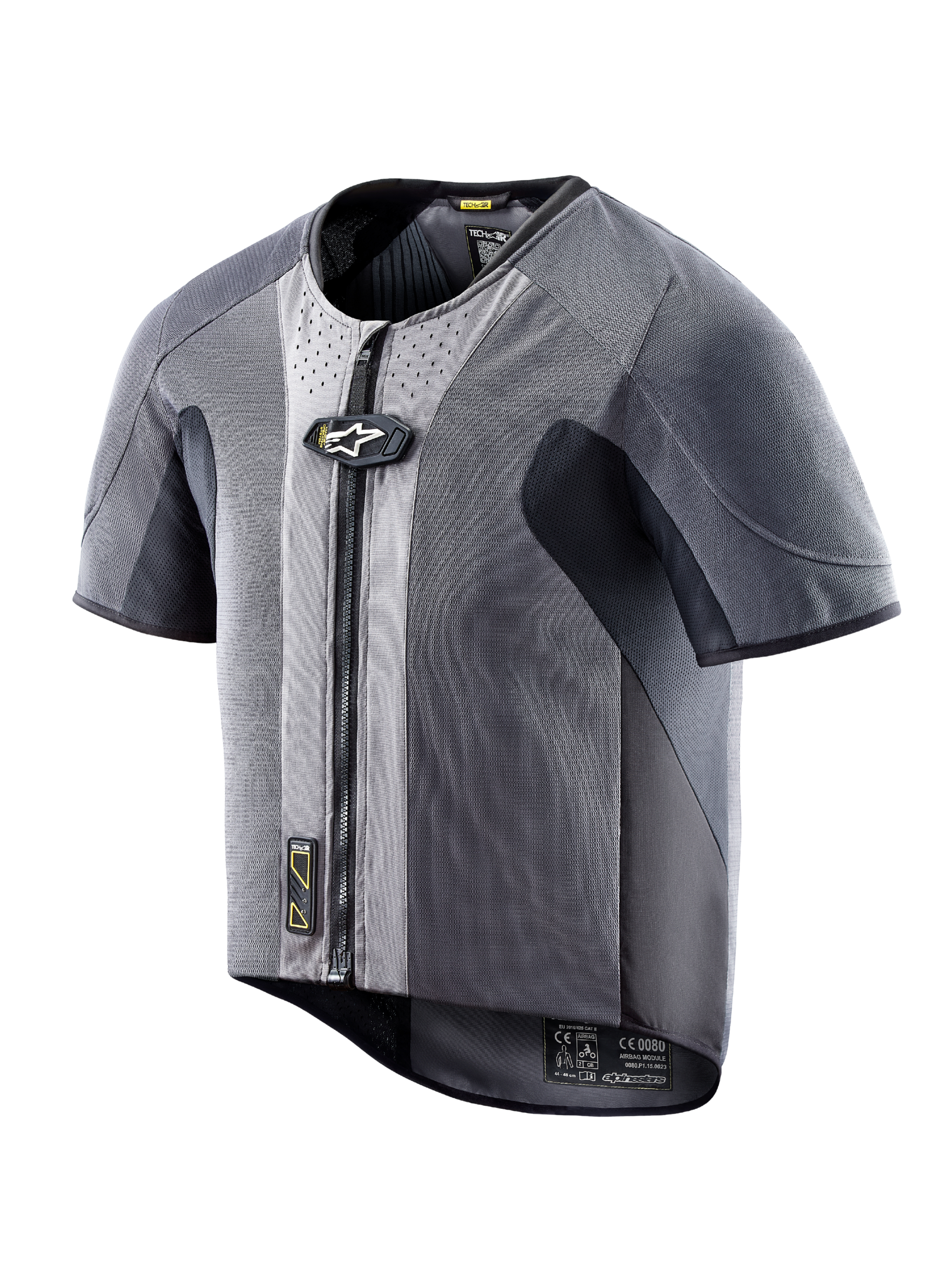 Alpinestars Tech-Air 5 Airbag-Weste, dunkelgraues Mesh, Kurzarm, Frontreißverschluss, autonomer Schutz beim Straßenfahren.