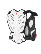 Alpinestars A-1 Roost Guard, Motocross Chest and Back Protector, White and Black with Red Alpinestars logo, perforated hard shell plates, bio-foam padding, rear view showing protective coverage for motocross and off-road riding