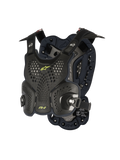 Alpinestars A-1 Roost Guard, Motocross Chest Protector, Black Anthracite with neon yellow accents, perforated honeycomb hard-shell plates, bio-foam padding, adjustable straps, lightweight off-road body armor