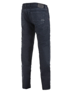 Alpinestars Copper Out V2 Riding Denim, Motorrad-Jeans, Rinse Plus Blau, Rückansicht zeigt Regular Straight Fit, Leder-Patch am Hosenbund, dunkler Denim für urbanes Fahren