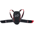 Alpinestars Youth Nucleon Kr-Y Back Protector, Black and Red, featuring an ergonomic perforated plate with white logo, red mesh side accents, adjustable shoulder straps, and wide elastic kidney belt, motorcycle protection gear for young riders