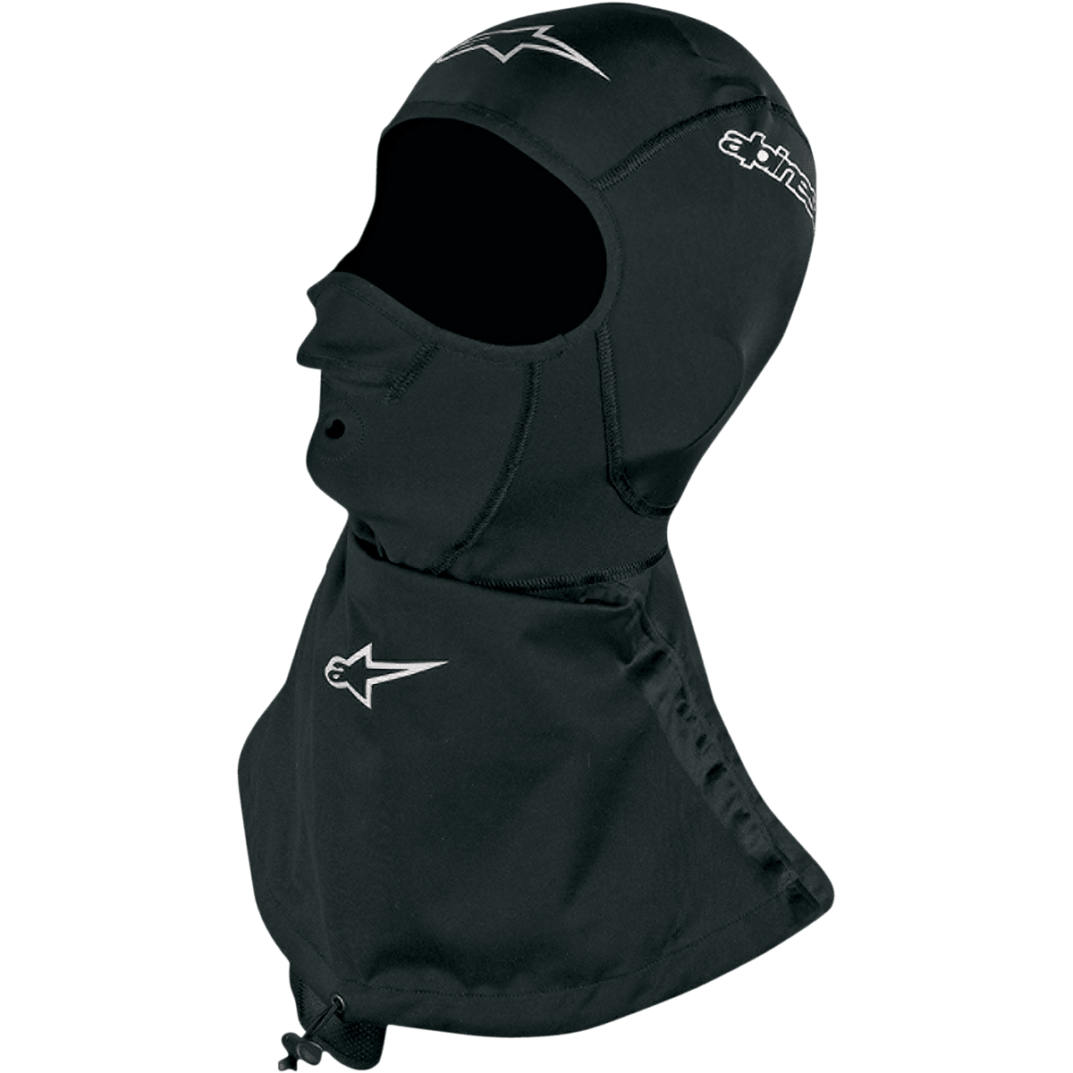 Alpinestars Winter Touring Sturmhaube, schwarze Motorrad-Basisschicht, wasserdichter Halsrock und atmungsaktives Nasenpanel.