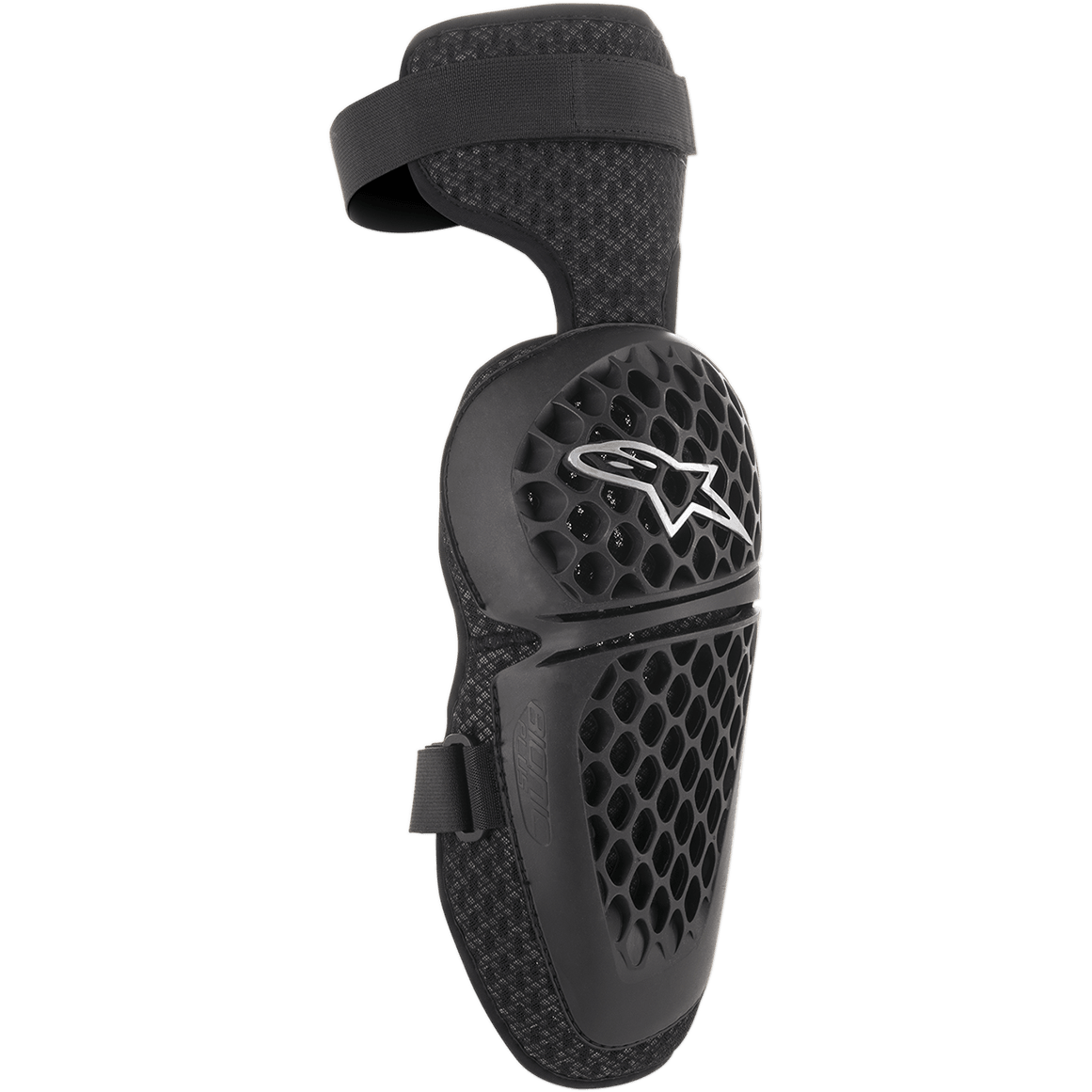 Alpinestars Youth Bionic Plus Knieschützer, Schwarz, Motocross- und Offroad-Schutz, Schale mit Wabenmuster und weißem Stern-Logo, verstellbarer Doppelriemen-Verschluss, 3D-Mesh-Rückseite zur Belüftung