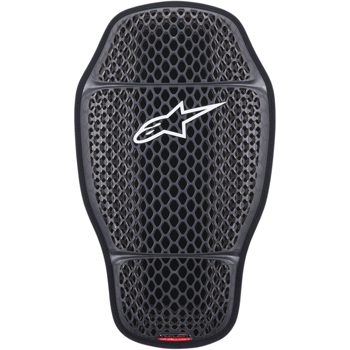 Alpinestars Nucleon KR-CELLi Rückenprotektor-Einsatz, Motorrad-Rückenprotektor, Transparent Rauchgrau, Waben-Mesh-Design mit weißem Alpinestars-Logo, ergonomisch konturierte Form, dreifach segmentierte bewegliche Schale für maximale Luftzirkulation
